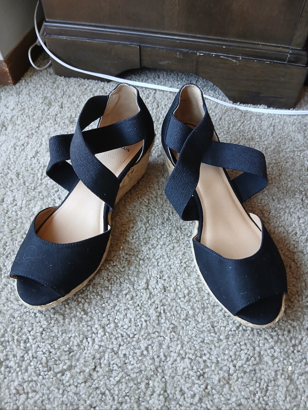 Black Wedge Espadrille Sandals with Cross-Strap